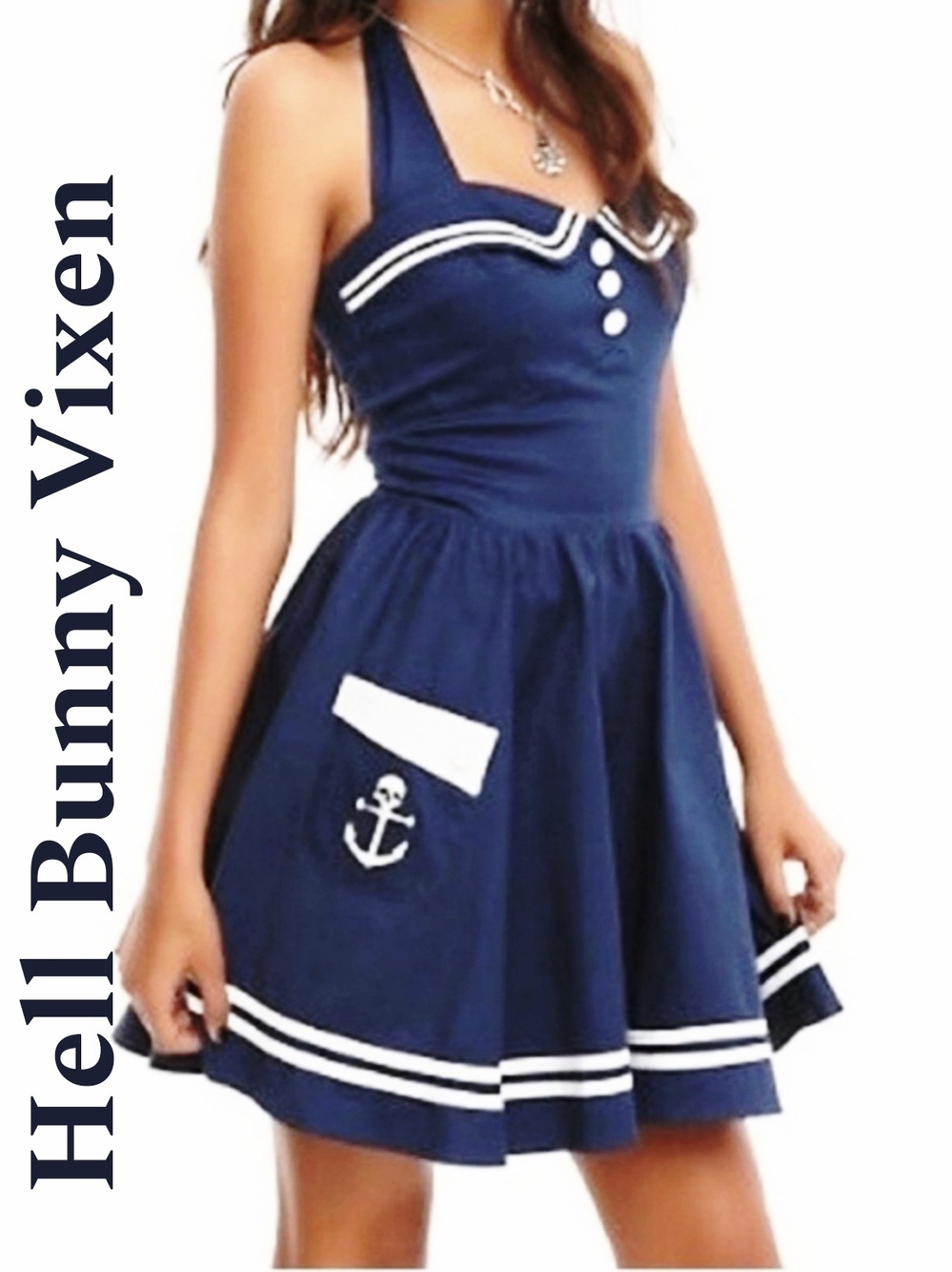 Hell Bunny Vixen Pinup Navy Sailor-Style Mini Dress XL